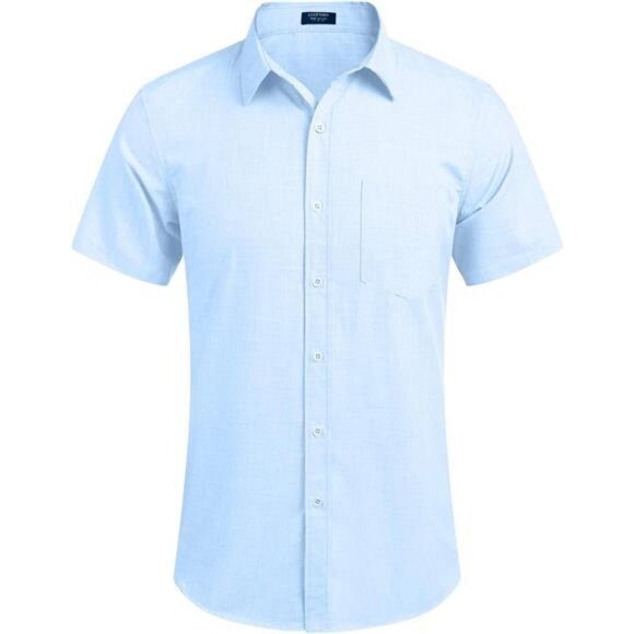 Men's Casual Button Down Shirts Short Sleeve Linen Shirts Summer Beach - Picture 2 of 6